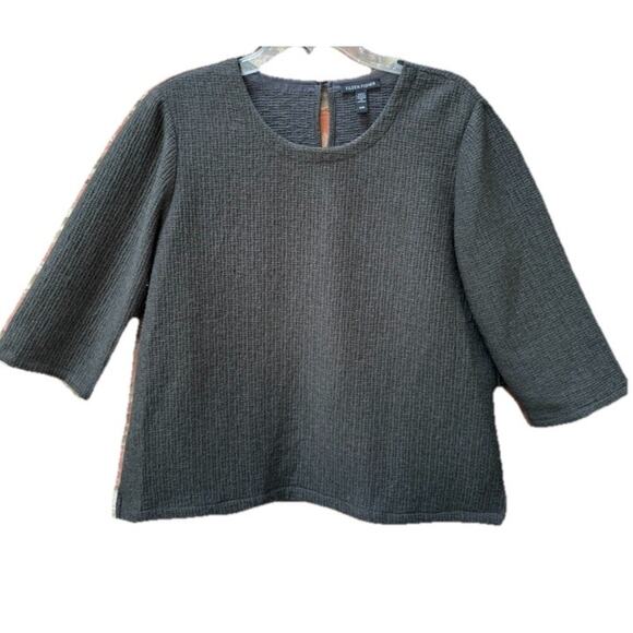 Eileen Fisher Textured Cotton‎ Ripple Round Neck Top In Seaweed Size Medium $248 - Picture 4 of 9